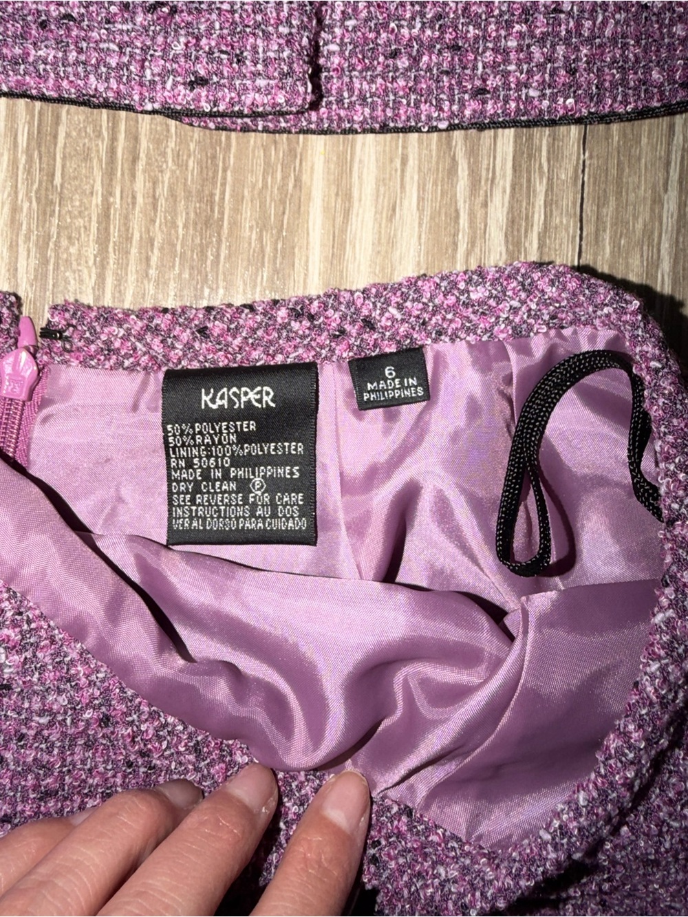 Kasper Purple Tweed Skirt Suit Blazer Ruffle Hem 2 Piece Women’s Size 6 - Picture 8 of 11